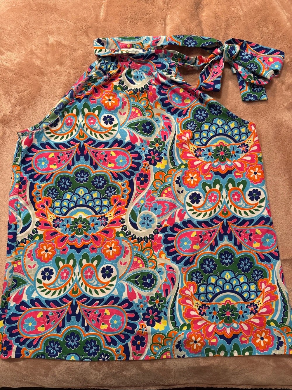 Buckhead Betties Vibrant Paisley Halter Tank with Neck Bow, Size Medium